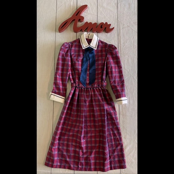 VTG ACT I Size 3-4 Plaid 3/4 Sleeve Collared Dress - Picture 12 of 13